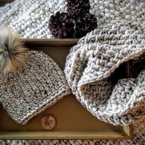 Cream/Tan tweed infinity scarf and hat set